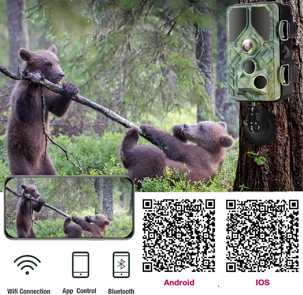 WiFi Trail Camera with Night Vision 65FT Motion Activated IP66 Waterproof Hunting Camera K458597
