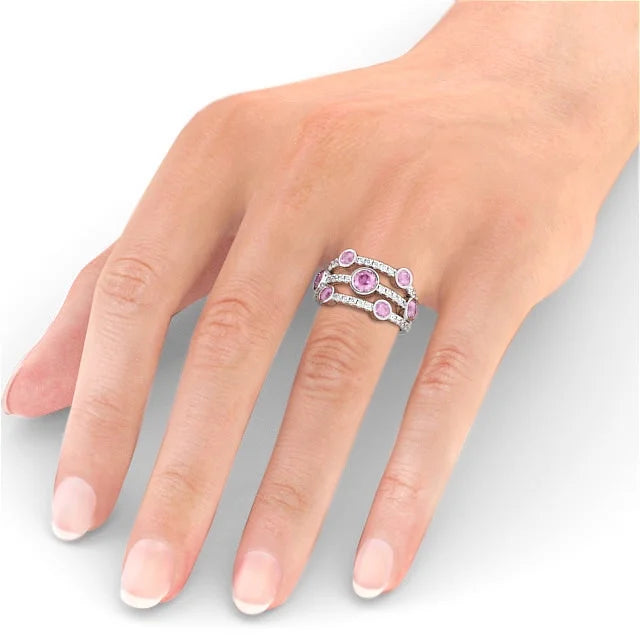 14K White Gold Eternity Band with Natural Diamond Pink Sapphire P155746