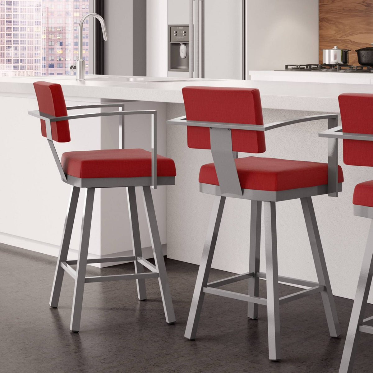 Red Swivel Counter Stool with Arms 26 in. G63968