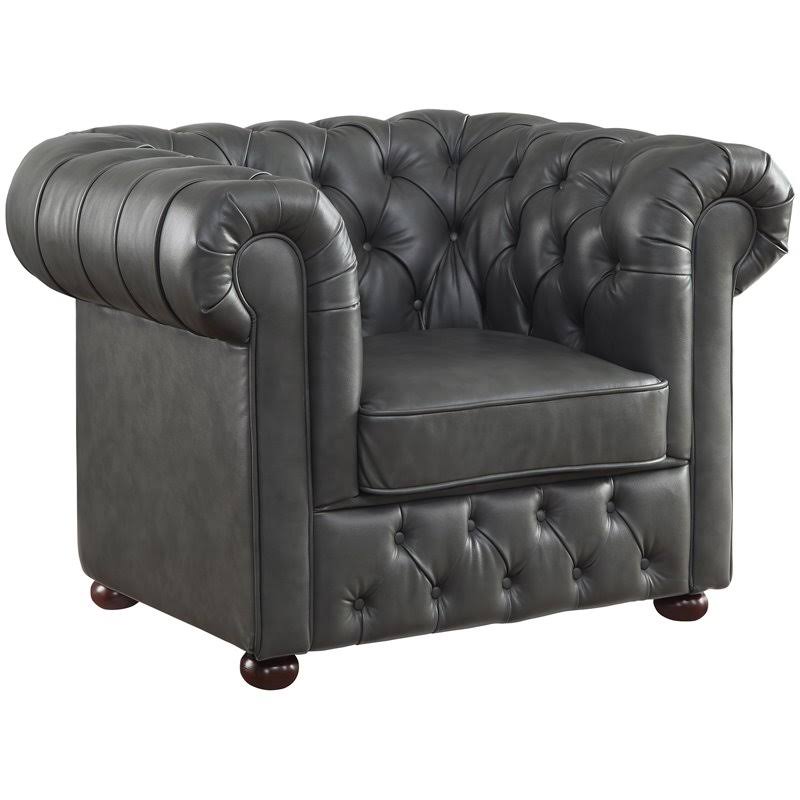 Faux Leather Tufted Chesterfield Arm Chair in Gray and Brown Q4027