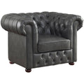 Faux Leather Tufted Chesterfield Arm Chair in Gray and Brown Q4027