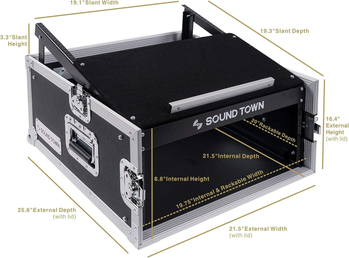 4U PA DJ Rack Road Case with 11U Slant Mixer Top, 20’’ Rackable Depth, 4-Space Size V7349