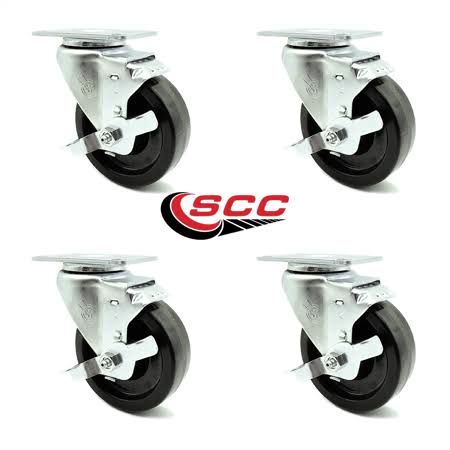 Black Phenolic Wheel Swivel Casters with Brakes, Set of 4 N857512