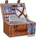 Wicker Picnic Basket Set with Insulated Cooler, Blue Gingham, Pack of 2 N755872