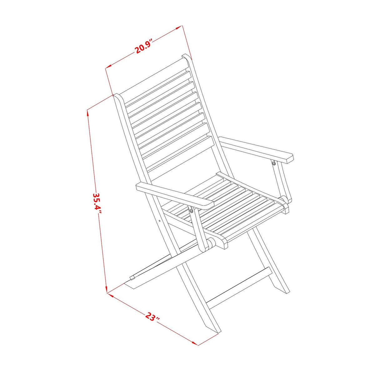 Set of Two Solid Acacia Wood Folding Chair with Arm Rest M6499