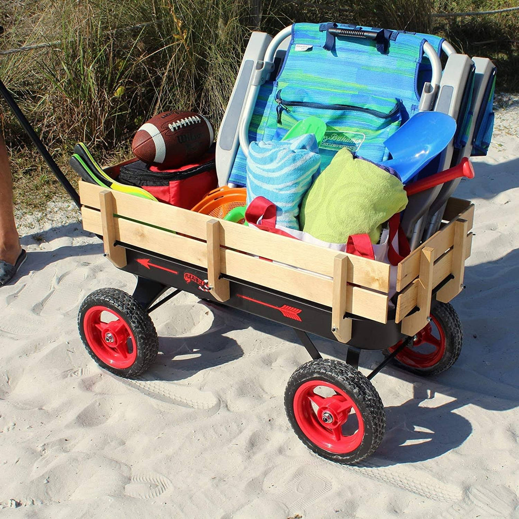 Black and Red Wood and Steel Wagon with Handle V28429