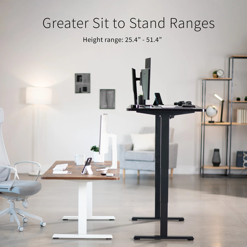 Electric 71”x36” Stand Up Desk, Rustic Vintage Brown Table Top, Black Frame H118919