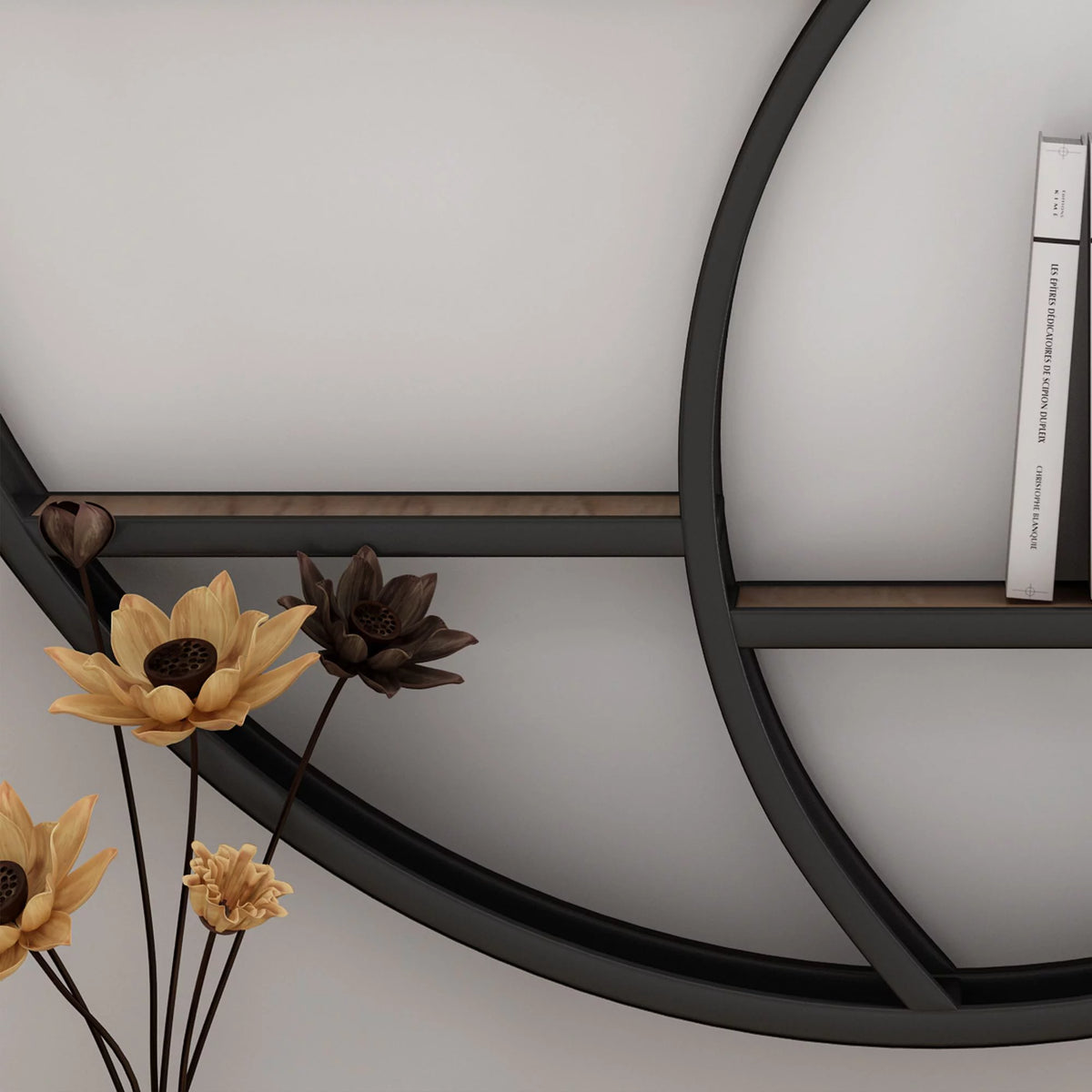 Brown and Black Contemporary Round Hanging Wall Shelf O523