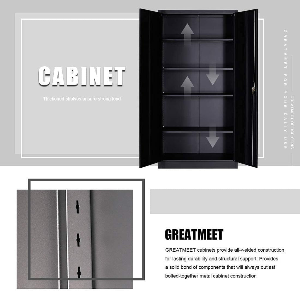 Metal Storage Cabinet with 4 Adjustable Shelves, 72 H, Black S9788