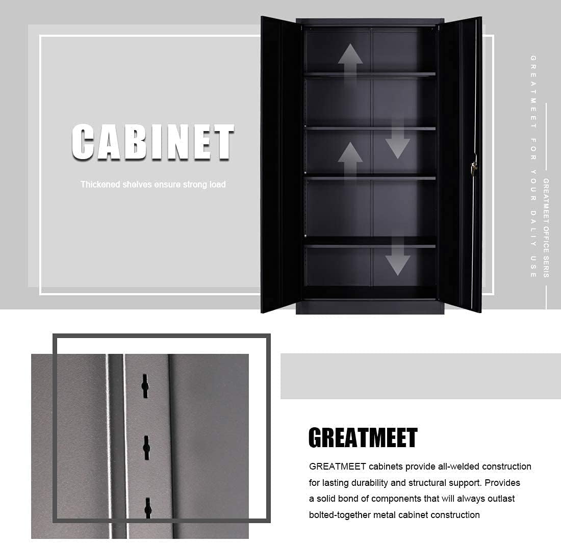 Metal Storage Cabinet with 4 Adjustable Shelves, 72 H, Black S9788