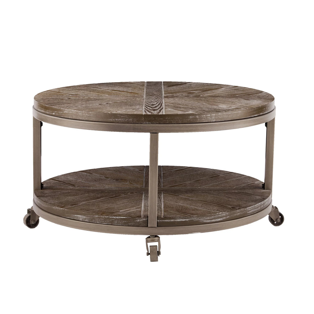 Round Industrial Mobile Coffee Table J34844