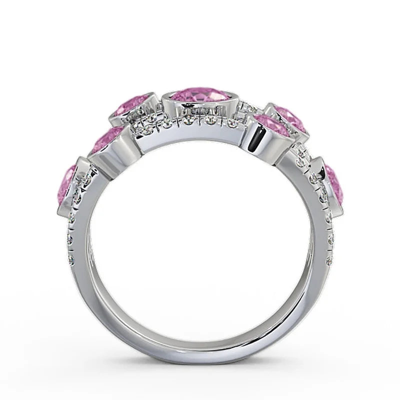 14K White Gold Eternity Band with Natural Diamond Pink Sapphire P155746