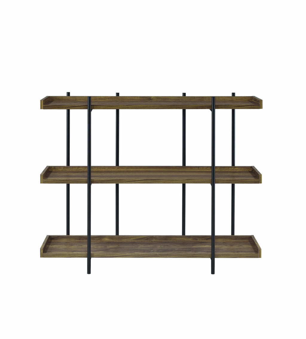 3 Tier Metal Framed Bookcase with Wooden Storage Shelves, Brown and Black H686582