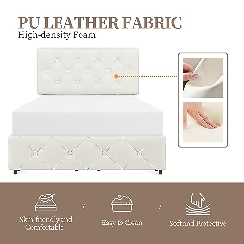 Black Queen Upholstered Bed Frame with 3 Drawers Storage G889754