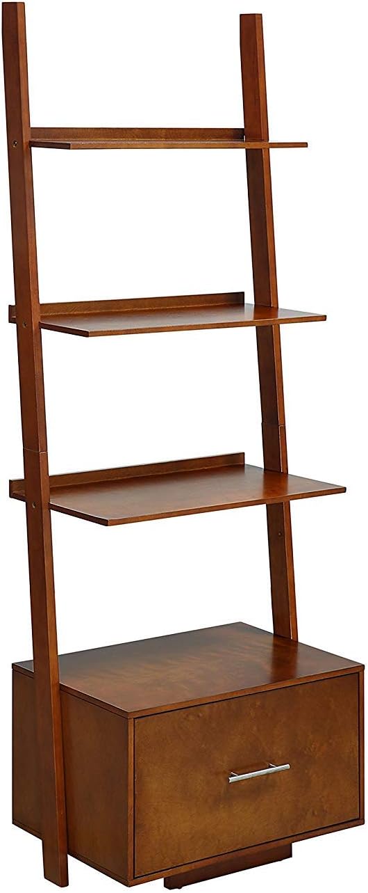 Black Ladder Bookcase with File Drawer D862261