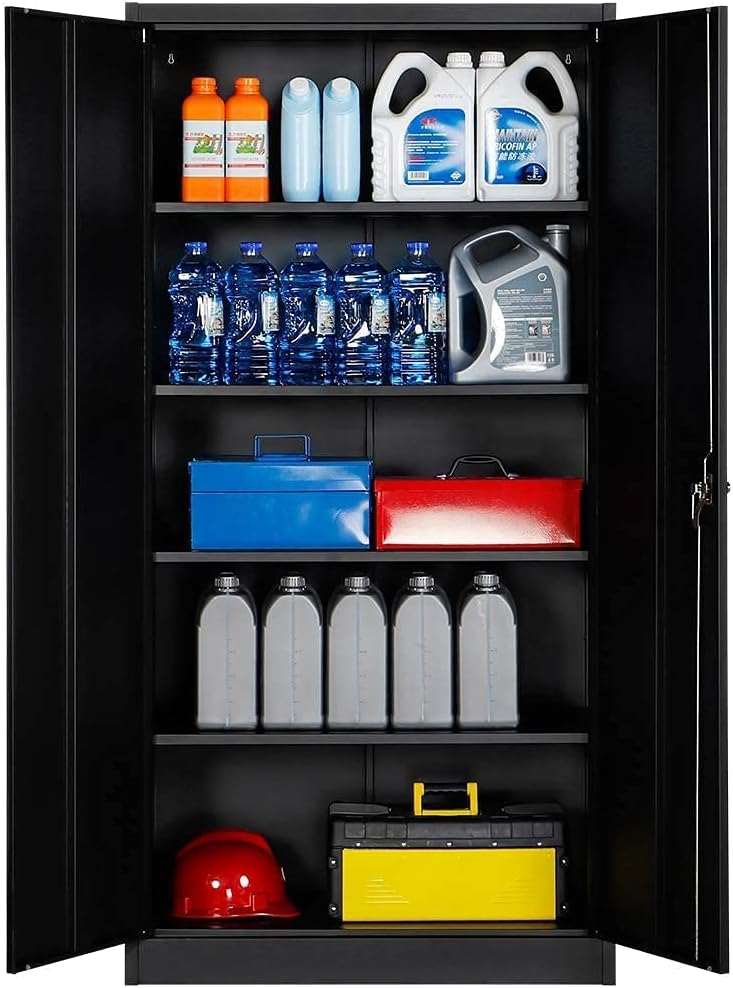 Metal Storage Cabinet with 4 Adjustable Shelves, 72 H, Black S9788