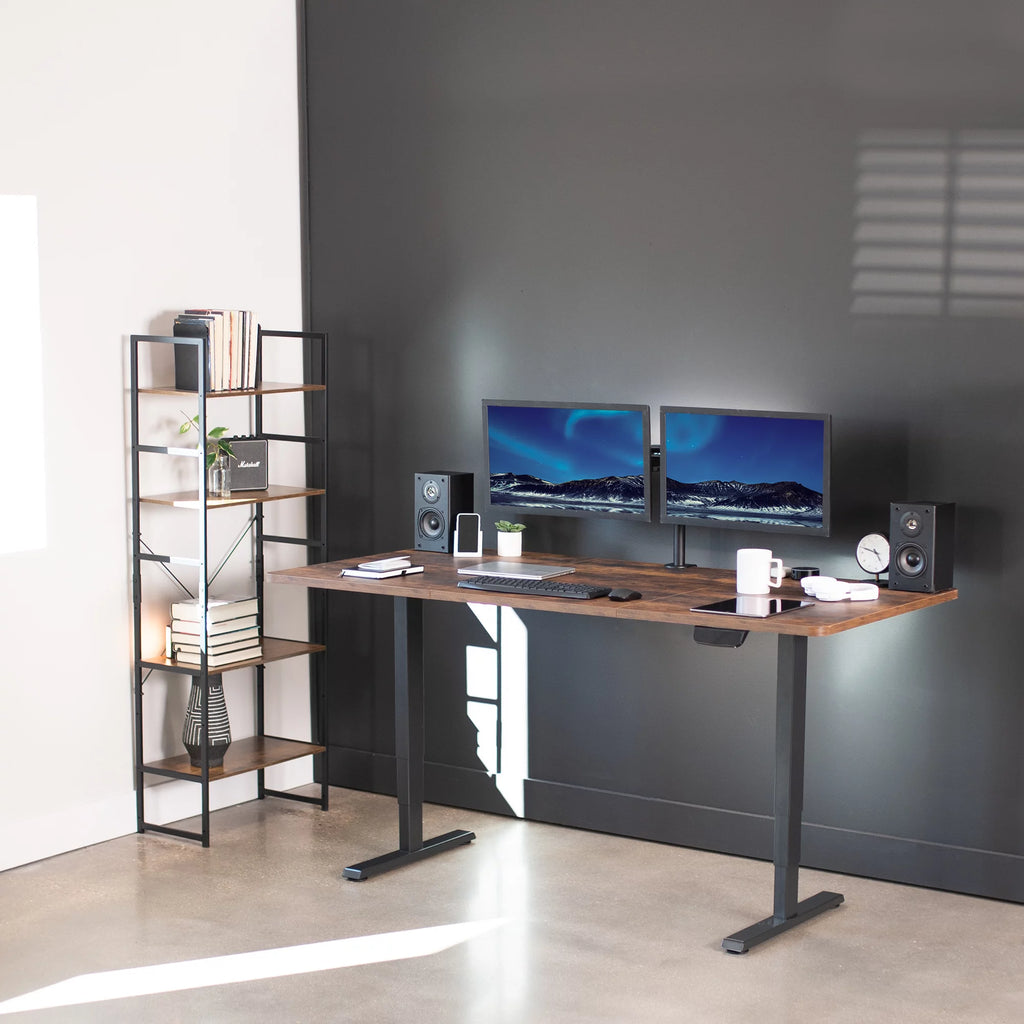 Electric 71”x36” Stand Up Desk, Rustic Vintage Brown Table Top, Black Frame H118919