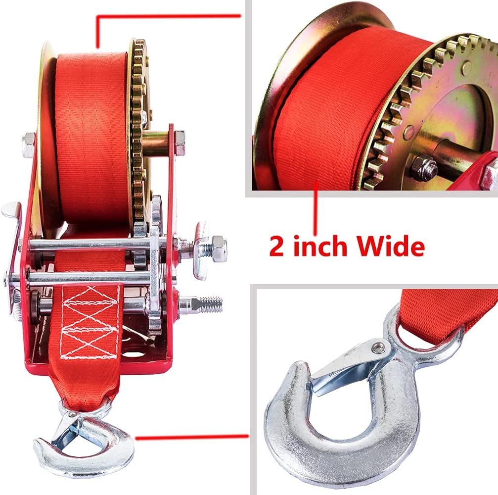 Heavy Duty 3500lbs Manual Crank Towing Winch with Nylon Strap, Pack of 2 O40389