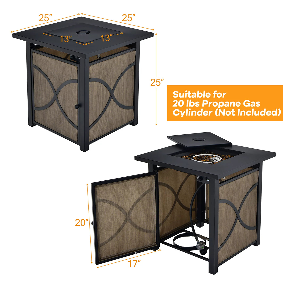 25-Inch Square Propane Fire Pit Table 40000 BTU S310518