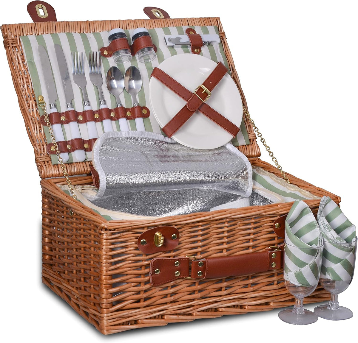 Wicker Picnic Basket Set with Insulated Cooler, Blue Gingham, Pack of 2 N755872