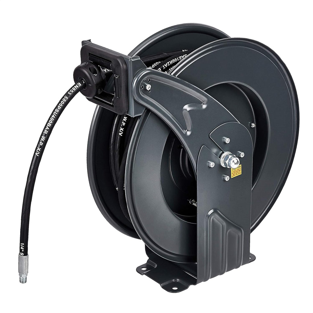 Retractable Heavy Duty Grease Hose Reel 1/4" x 50' High Pressure Hose 5800 PSI J479982