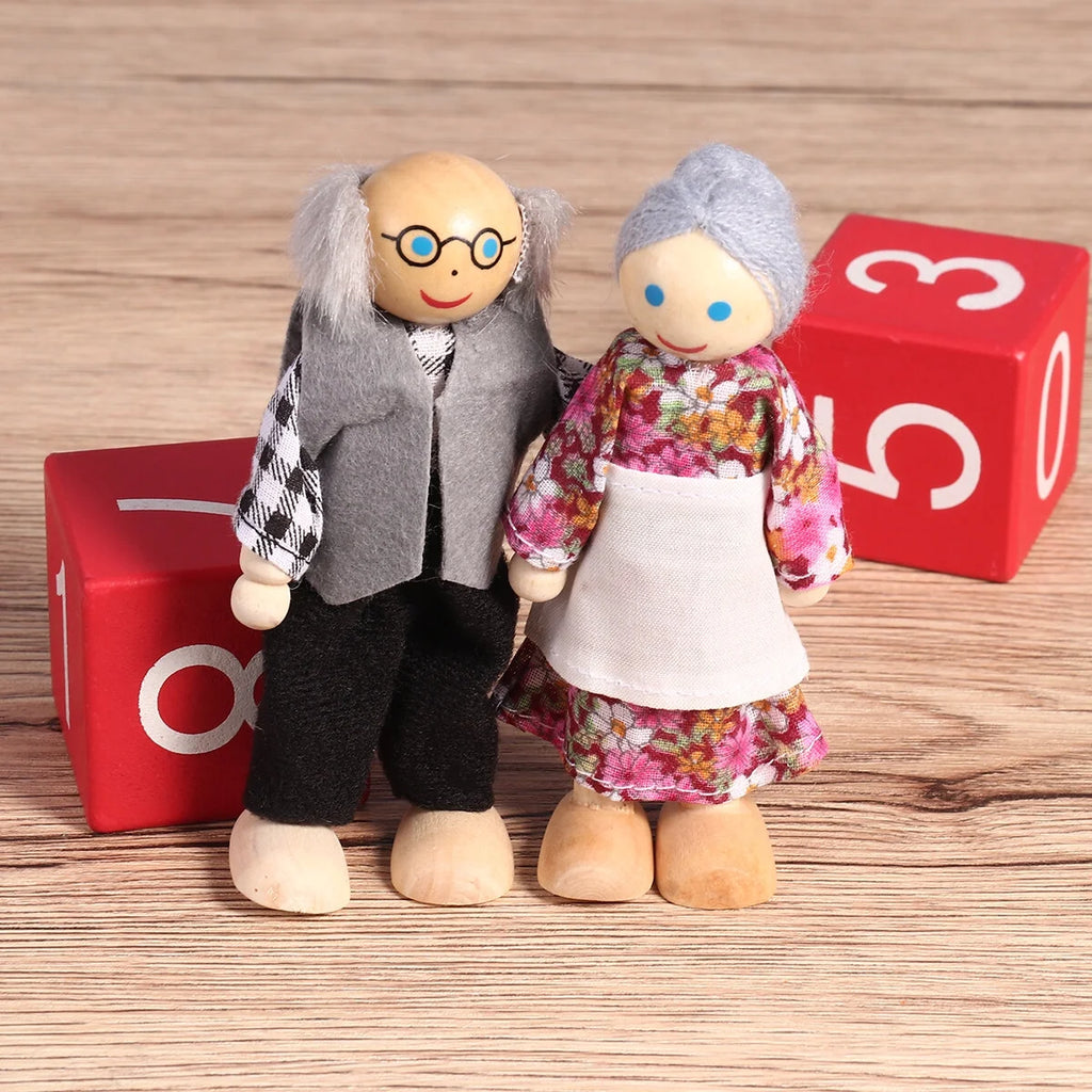 7 Pieces Wooden Dollhouse Family Set Mini People Figures F2050
