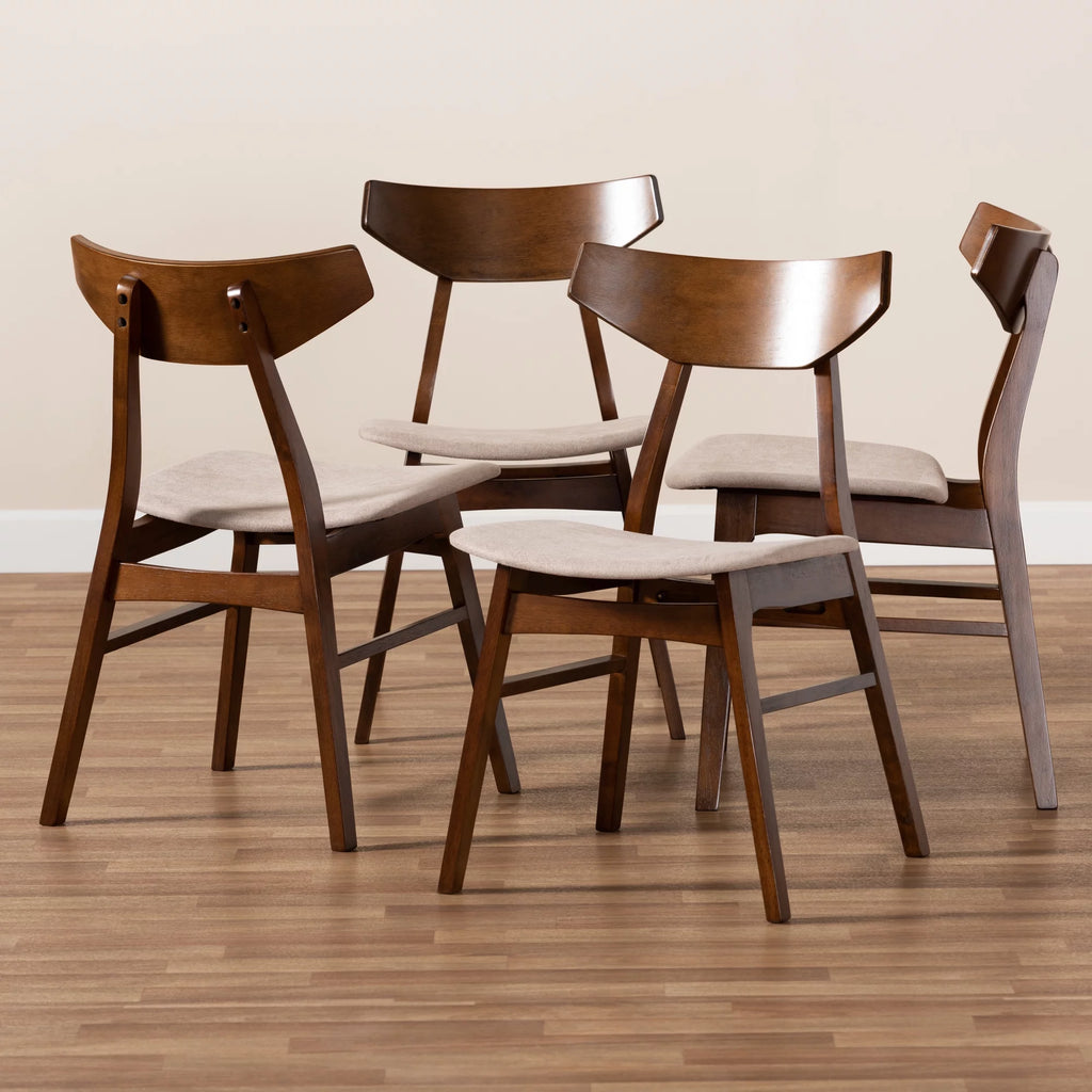Light Beige Fabric Upholstered Walnut Brown Wood 4-Piece Dining Chair Set M7380