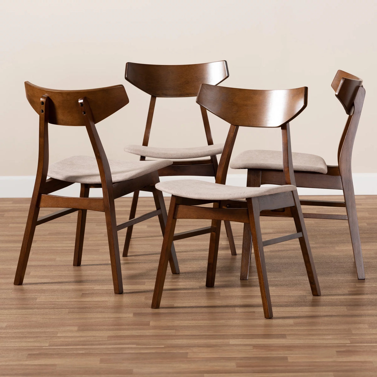 Light Beige Fabric Upholstered Walnut Brown Wood 4-Piece Dining Chair Set M7380