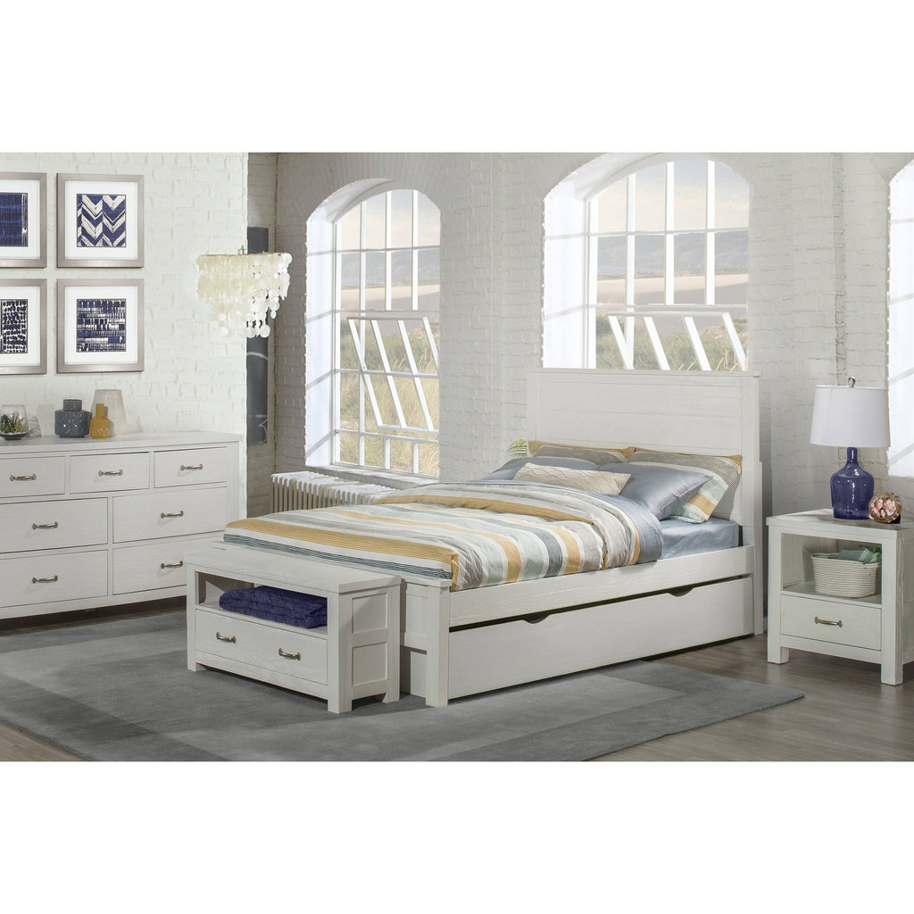 White Full Panel Bed with Trundle F17841
