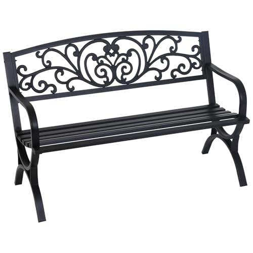 Black Iron Steel Patio Bench with Mesh Pattern M646480