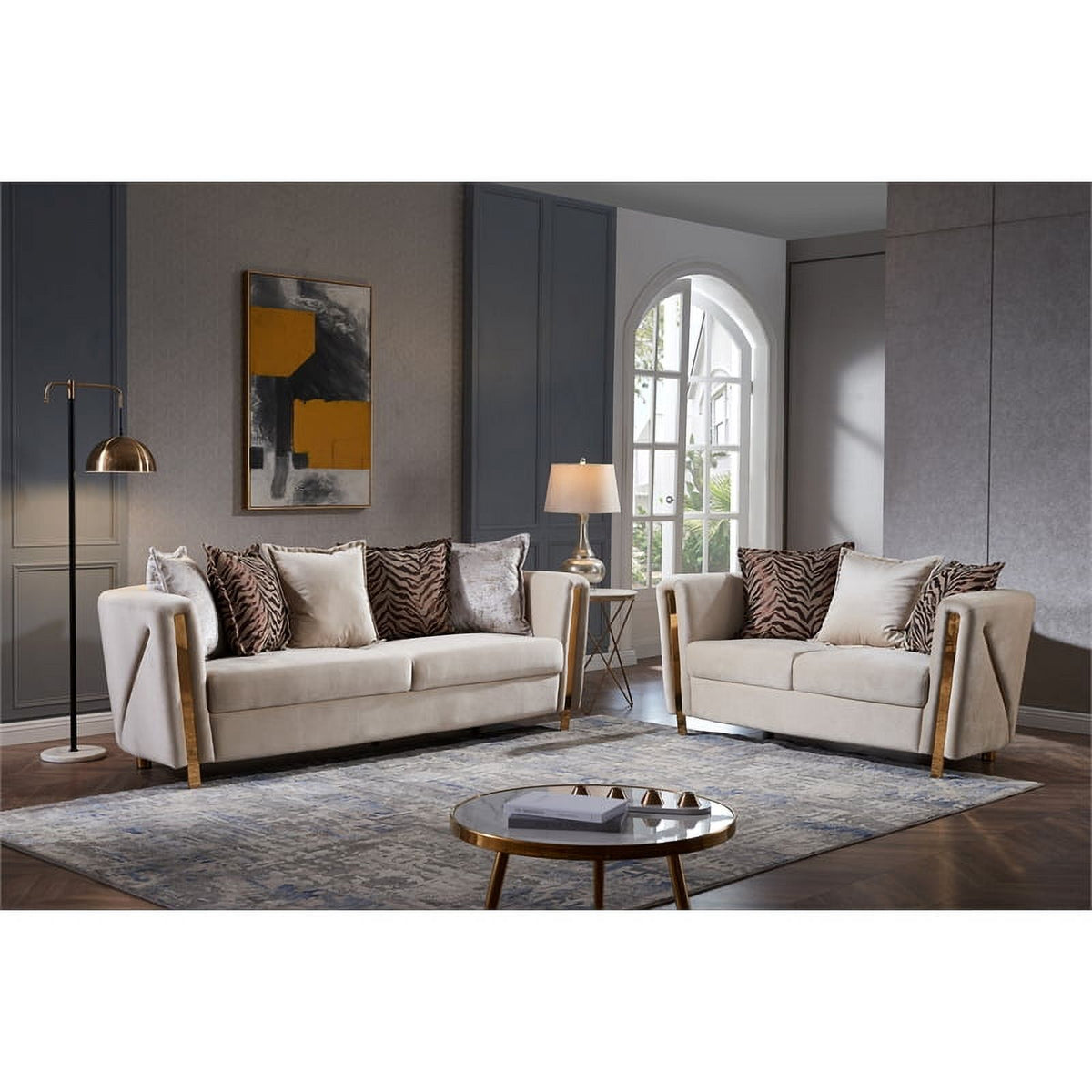 Beige Velvet 2Pc Living Room Set L1575