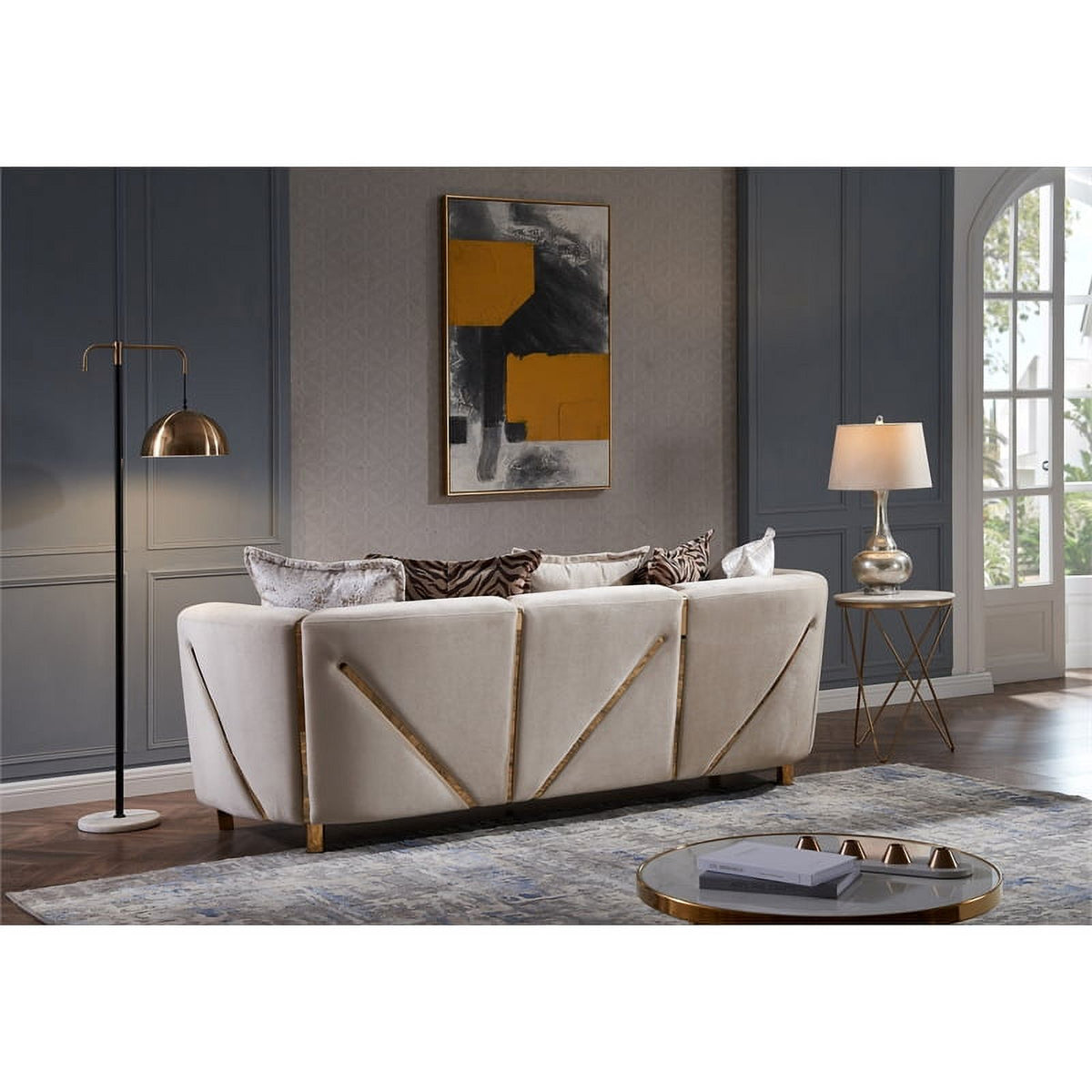 Beige Velvet 2Pc Living Room Set L1575