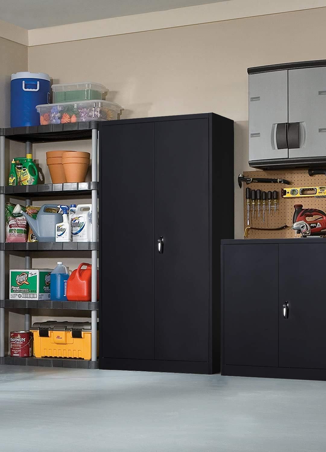 Metal Storage Cabinet with 4 Adjustable Shelves, 72 H, Black S9788
