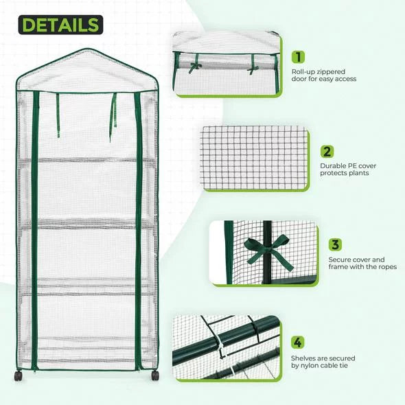 Mini Rolling Greenhouse with Caster Wheels and Shelves C708551