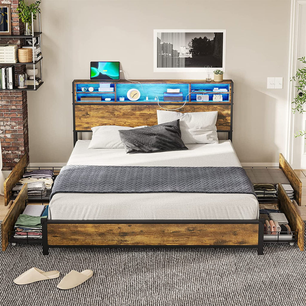 Queen Bed Frame with Headboard and Drawers N700