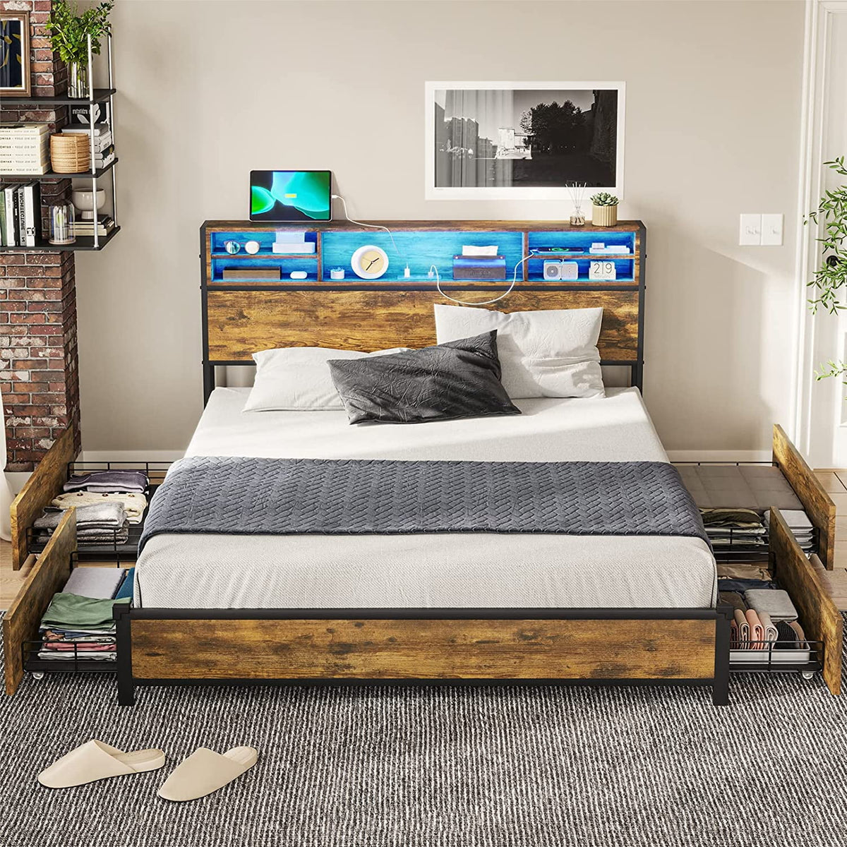 Queen Bed Frame with Headboard and Drawers N700