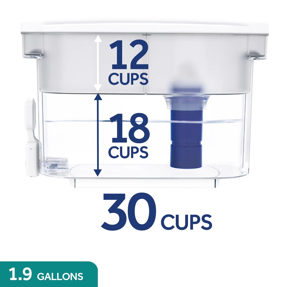 30 Cup Water Filter Dispenser with Filter, Dishwasher Safe, White J1503