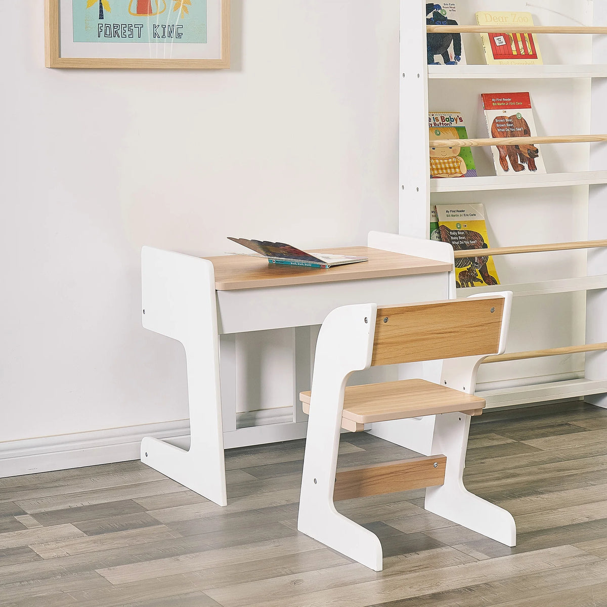 White & Natural Wooden Kids Table and Chair Set, 2 Piece P190