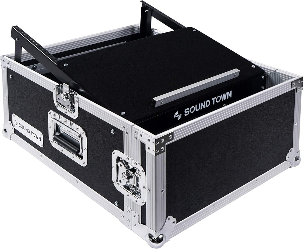 4U PA DJ Rack Road Case with 11U Slant Mixer Top, 20’’ Rackable Depth, 4-Space Size V7349
