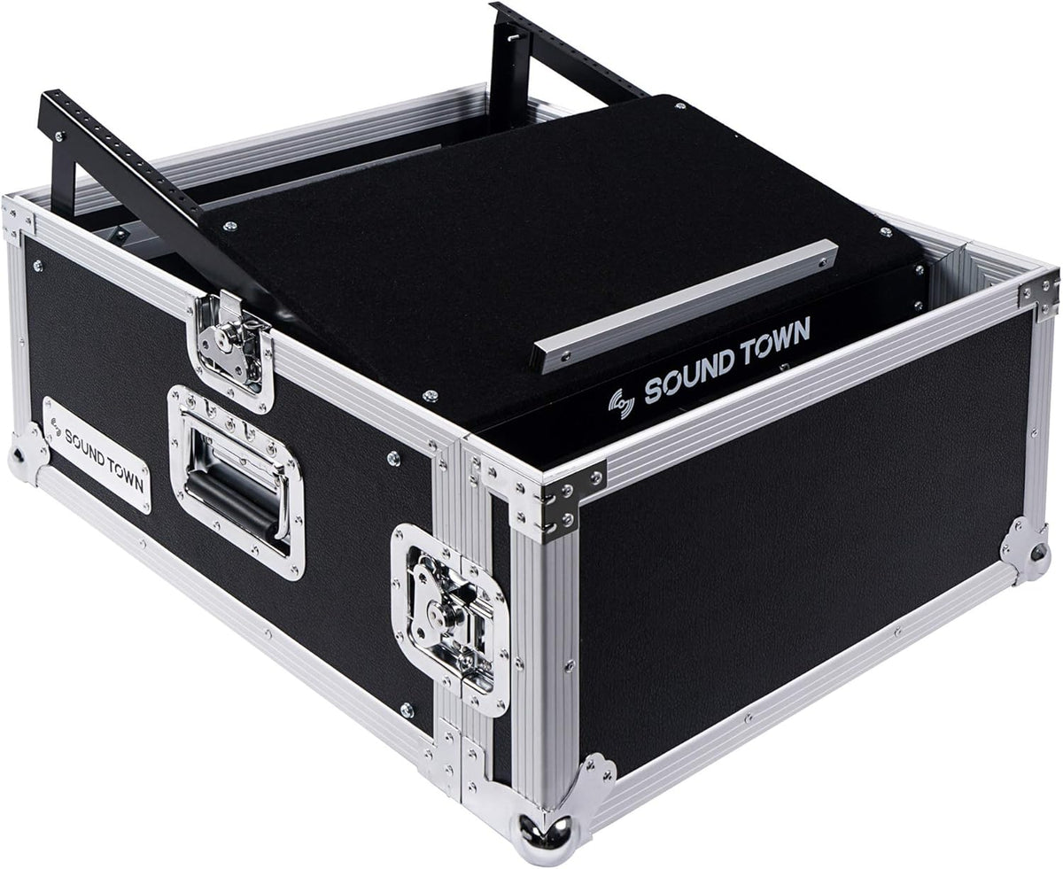4U PA DJ Rack Road Case with 11U Slant Mixer Top, 20’’ Rackable Depth, 4-Space Size V7349