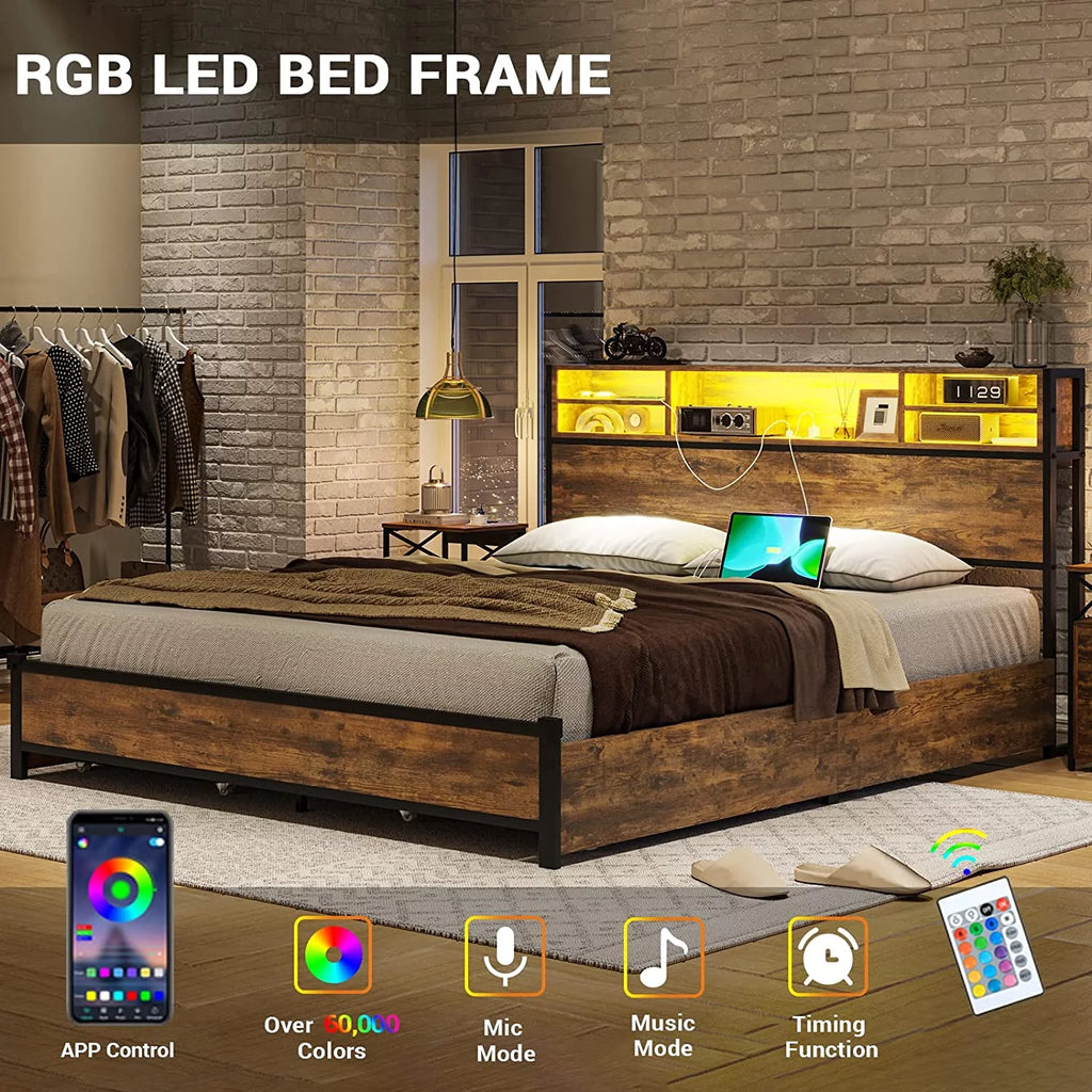 Queen Bed Frame with Headboard and Drawers N700