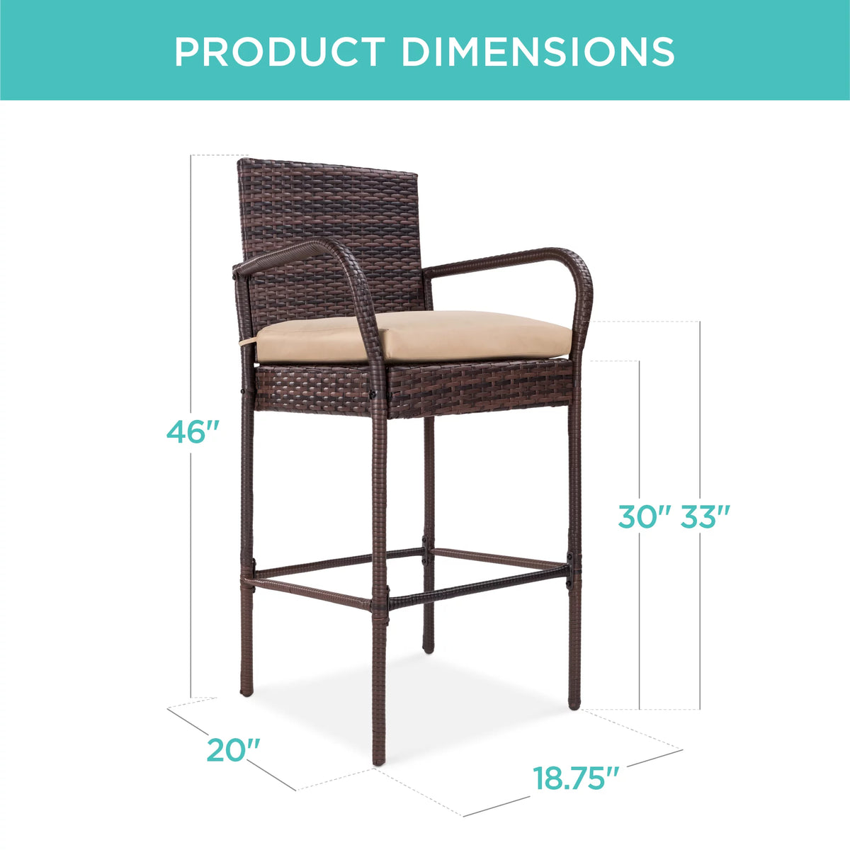 Set of 2 Outdoor Wicker Bar Stools with Cushion F6657