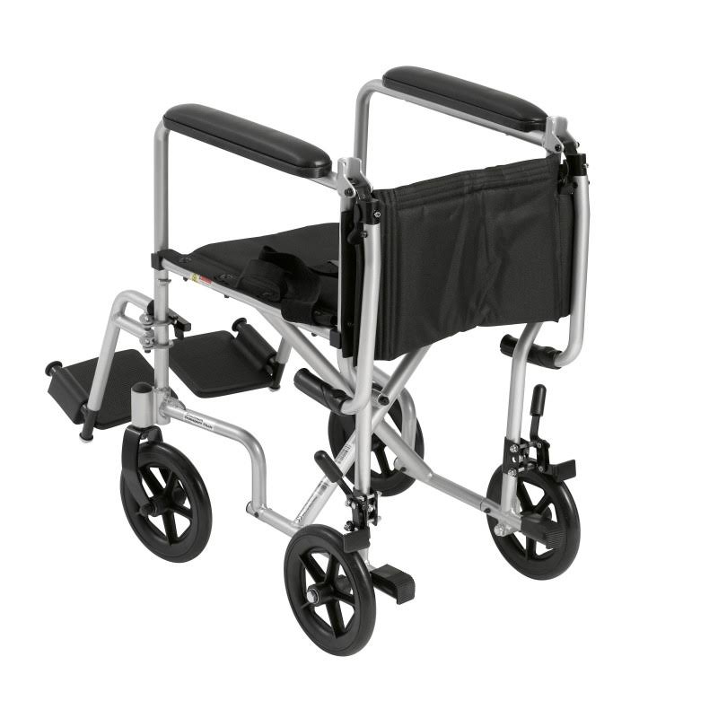 Lightweight Transport Wheelchair, 19x22 Seat, Silver A76782