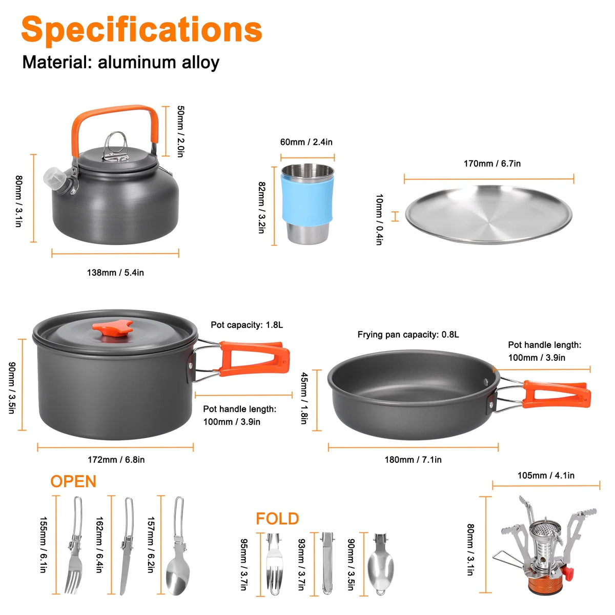 Aluminum Alloy Camping Cookware Set with Pot Frying Pan Kettle Cups E37203
