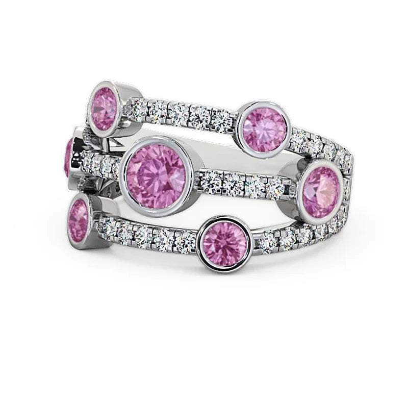 14K White Gold Eternity Band with Natural Diamond Pink Sapphire P155746