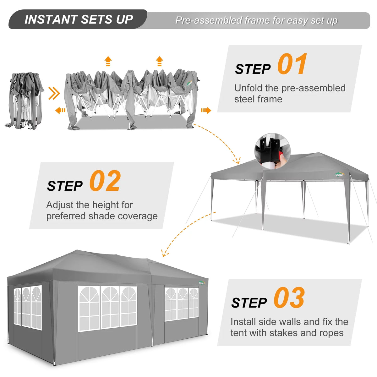 10x20 Pop up Canopy Tent with 6 Removable Sidewalls C8210