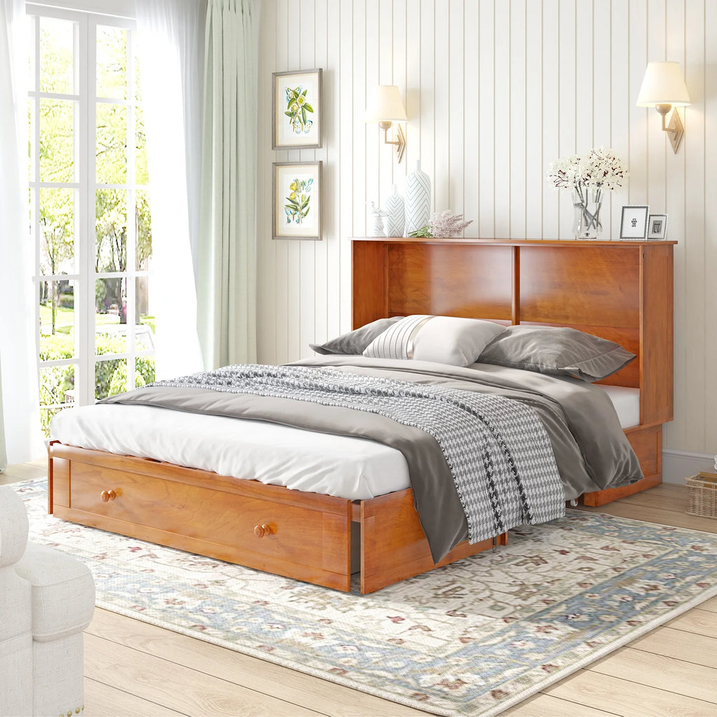 Queen Size Murphy Bed with Trifold Foam Mattress and USB Charging Station V295