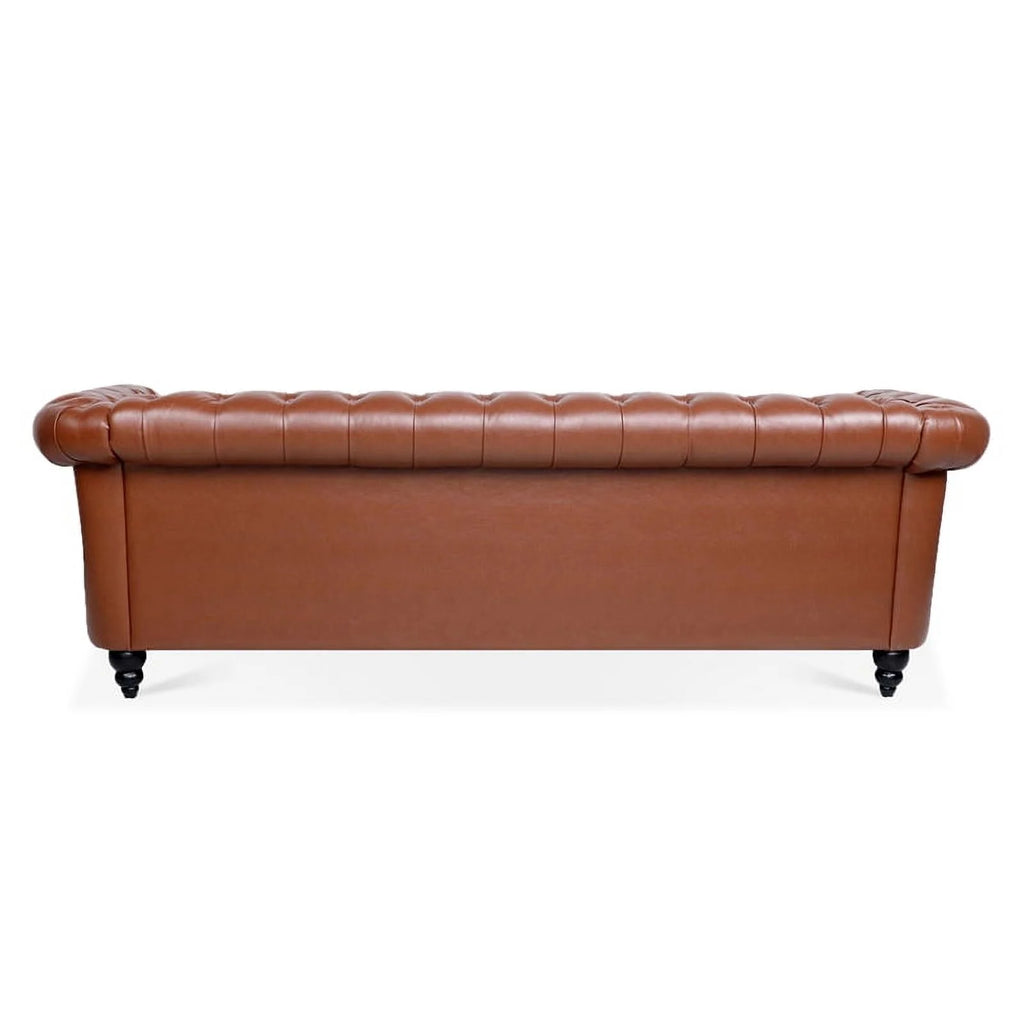 Brown PU Rolled Arm Chesterfield Three Seater Sofa W882049
