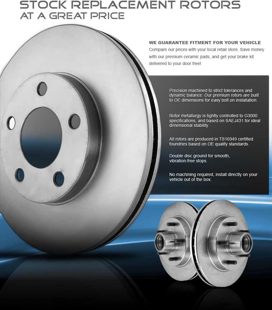 Premium 5 Lug Brake Disc Rotors with Ceramic Brake Pads and Clips W7394