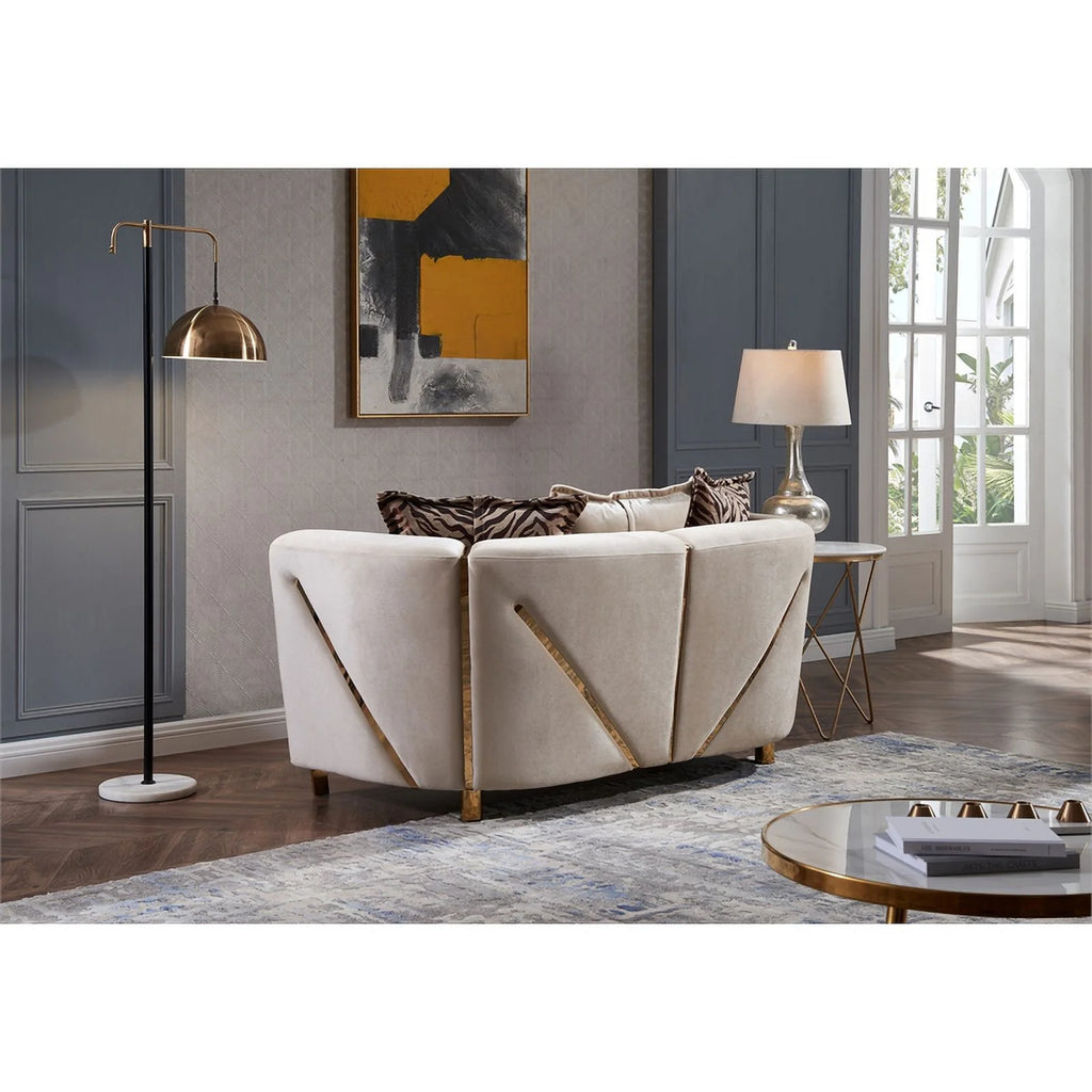 Beige Velvet 2Pc Living Room Set L1575